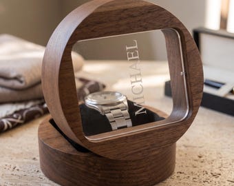 Personalized Single Watch Box, Anniversary Gift for Husband or Wife, Custom Engraved Wood Case