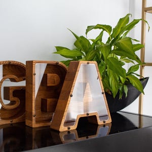 Personalized Oak Wood Letter Piggy Bank: Kids & Adult Gift, Custom Engraved Saving Box image 12