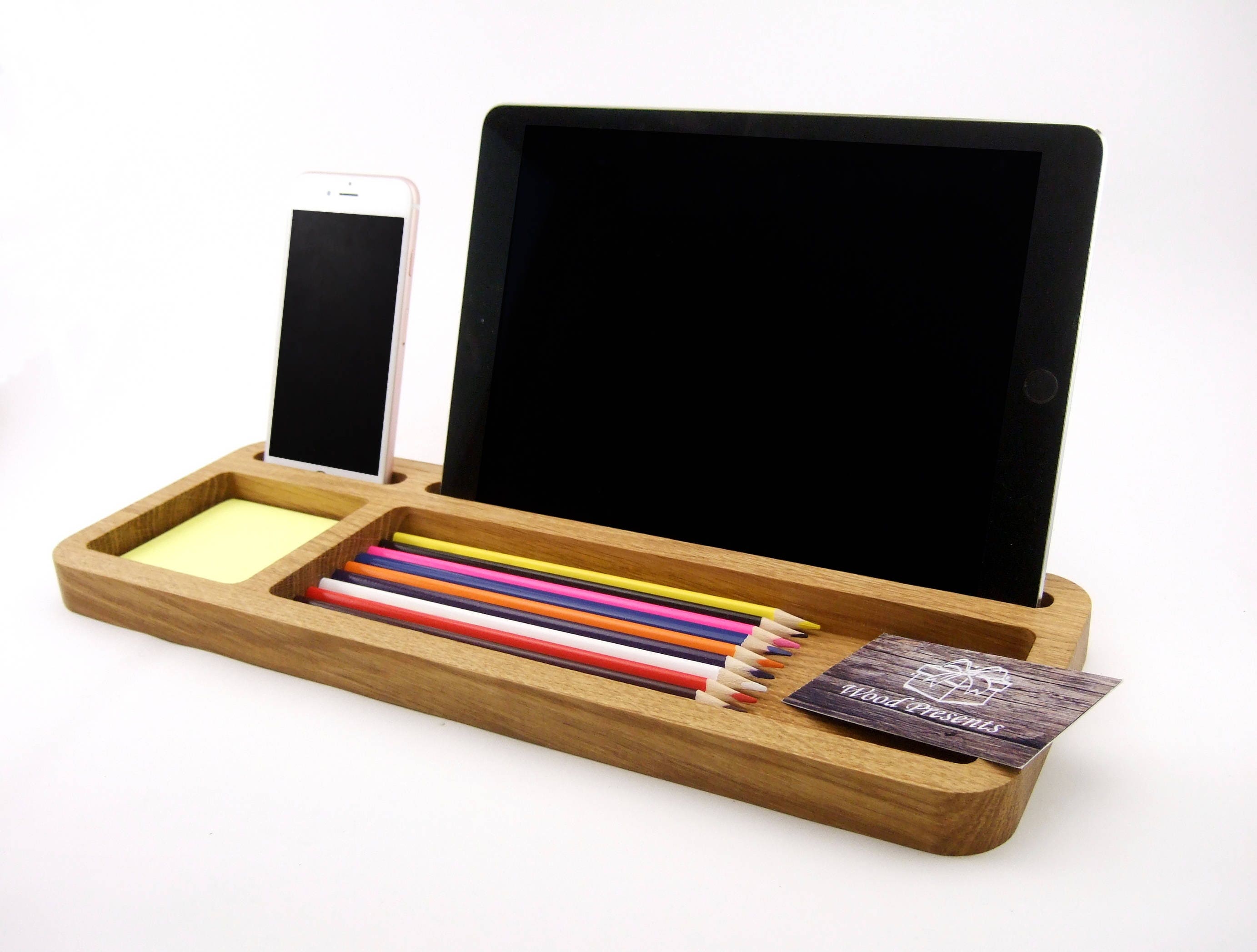 Oak Wood Desk Organizer Office Organization Wooden Desk Tray Etsy