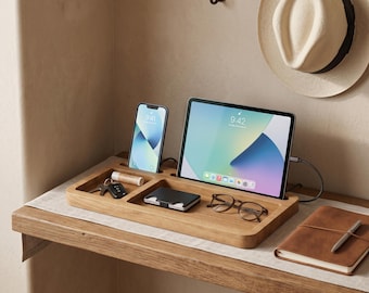 Entryway Organizer Tray Wooden Catch All Tray for Phone Wallet Keys Everyday Essentials