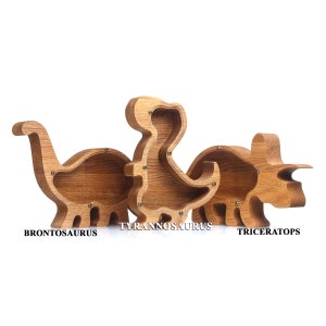 Set of 3 DINOSAUR piggy banks gift for boys girls Kids birthday gift Personalized baby shower wooden coin bank Custom children&#39;s money box