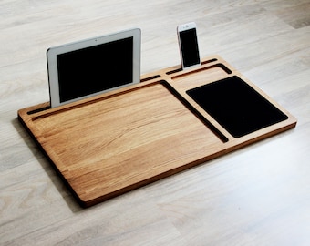 Eikenhouten laptoplaptop: draagbaar mobiel werkstation met muismat, praktisch cadeau