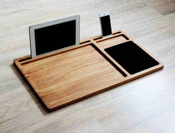 Portable Laptop Desk Oak Wood Lap Tray With Mousepad Tablet & Phone Slots  Christmas Gift Wooden Mobile Workstation MacBook Stand Lapdesk 