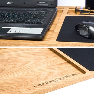 Lap desk Oak wood laptop stand First fathers day gift from daughter son wife Mobile workstation Portable wooden computer tray with mousepad image 6