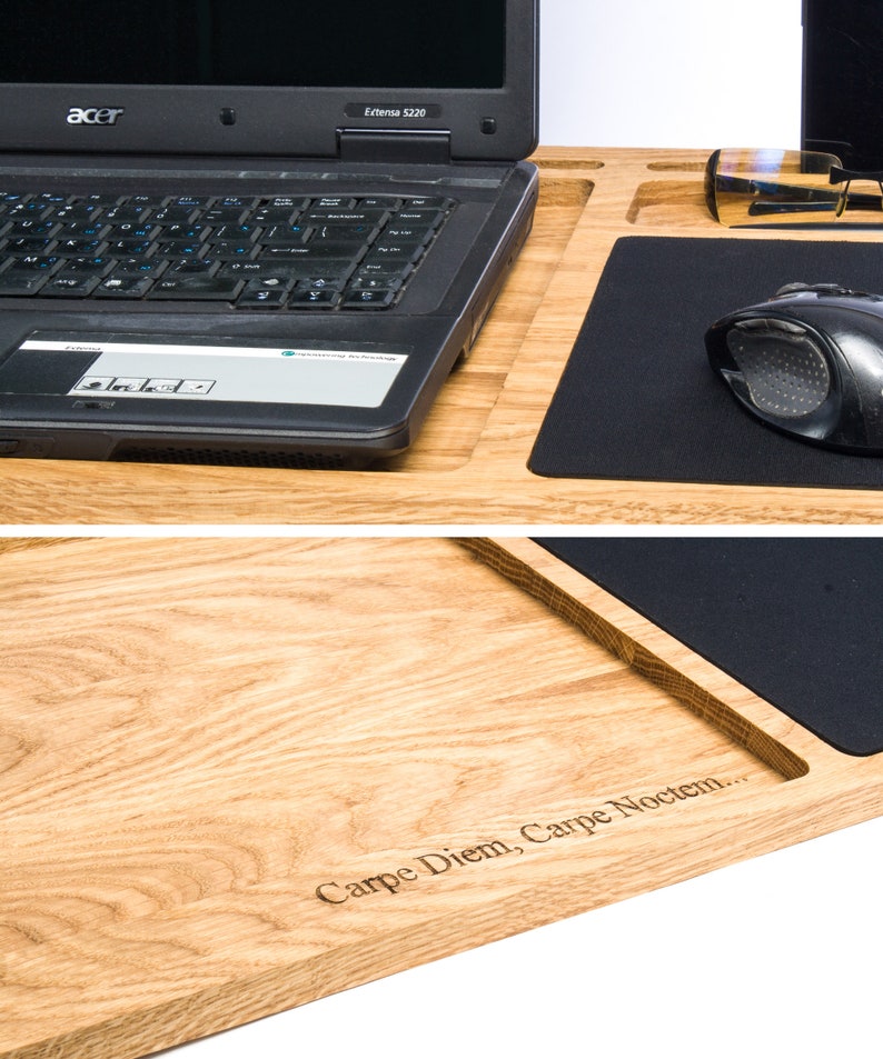 Lap desk Oak wood laptop stand First fathers day gift from daughter son wife Mobile workstation Portable wooden computer tray with mousepad image 6