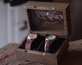 Wooden Watch Organizer, Personalized Display Case For Men And Women, Solid Oak, Cushion Included