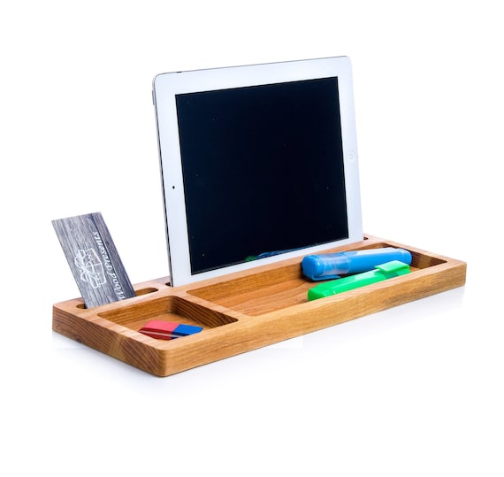 Desk Organizer Catchall Tray iPad and iPhone Stand Kitchen Tablet Wood  Holder Desktop Organizer Office Desk Accessories for Men Valet Tray 
