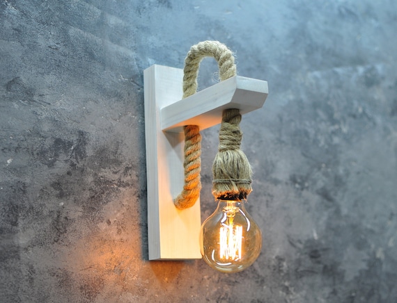 Wall lamp Wooden lamp Wall sconce lighting Edison lamp Minimalist lamp with rope Industrial lighting Reading lamp Wall light Hanging sconces