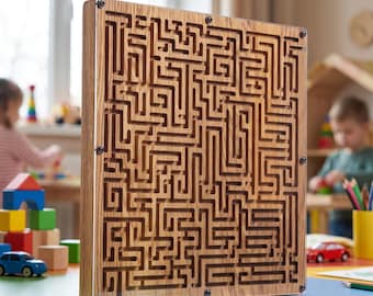 Personalized Oak Wood Labyrinth Game: Montessori Kids Maze Toy, Escape Room Gift