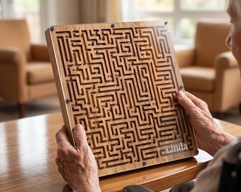 Wooden Focus Puzzle Mindful Desk Activity Dexterity Game Handmade Oak Gift for Adults