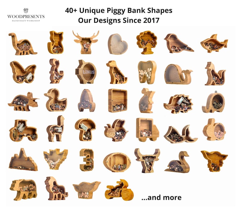 Personalized Oak Wood Letter Piggy Bank: Kids & Adult Gift, Custom Engraved Saving Box image 19