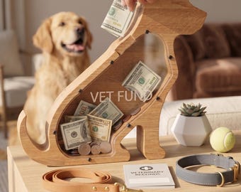 Dog Piggy Bank Personalized Vet Fund Money Box Gift for Pet Lovers and Owners