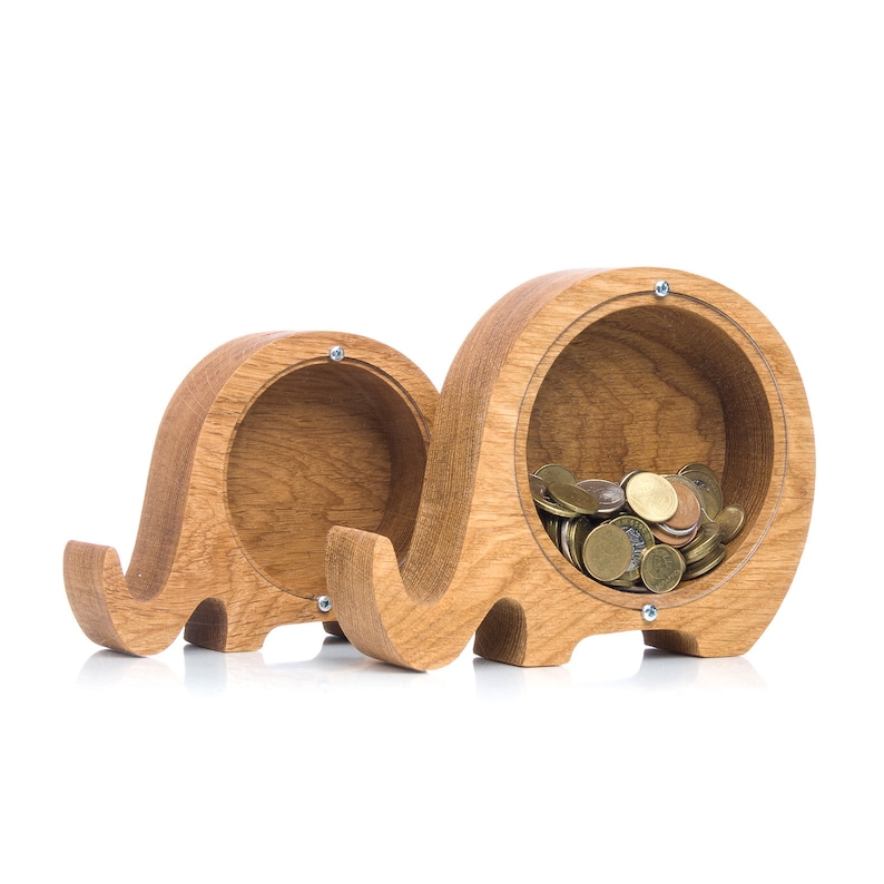 Wooden piggy bank ELEPHANT Animal coin bank for girls and boys Etsy
