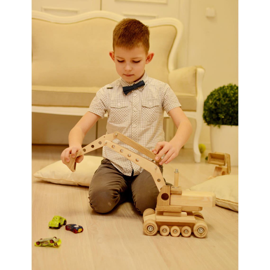 Wooden toy excavator Natural wood toy for kids Wood tractor Etsy