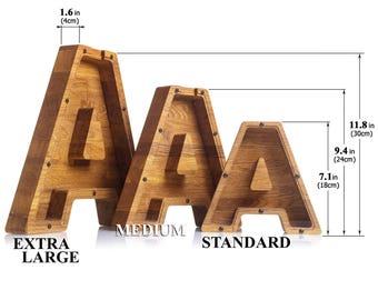 Personalized Oak Wood Letter Piggy Bank: Kids & Adult Gift, Custom Engraved Saving Box