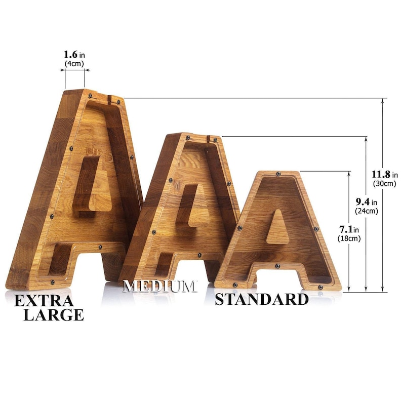 Personalized Oak Wood Letter Piggy Bank: Kids & Adult Gift, Custom Engraved Saving Box image 1