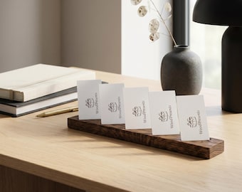 Wood Business Card Holder Stand Vertical Display Desk Organizer Wooden Minimal Office Card Rack