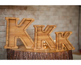 Personalized Oak Wood Letter Piggy Bank: Kids Birthday Gift, Nursery Accent Savings Keepsake