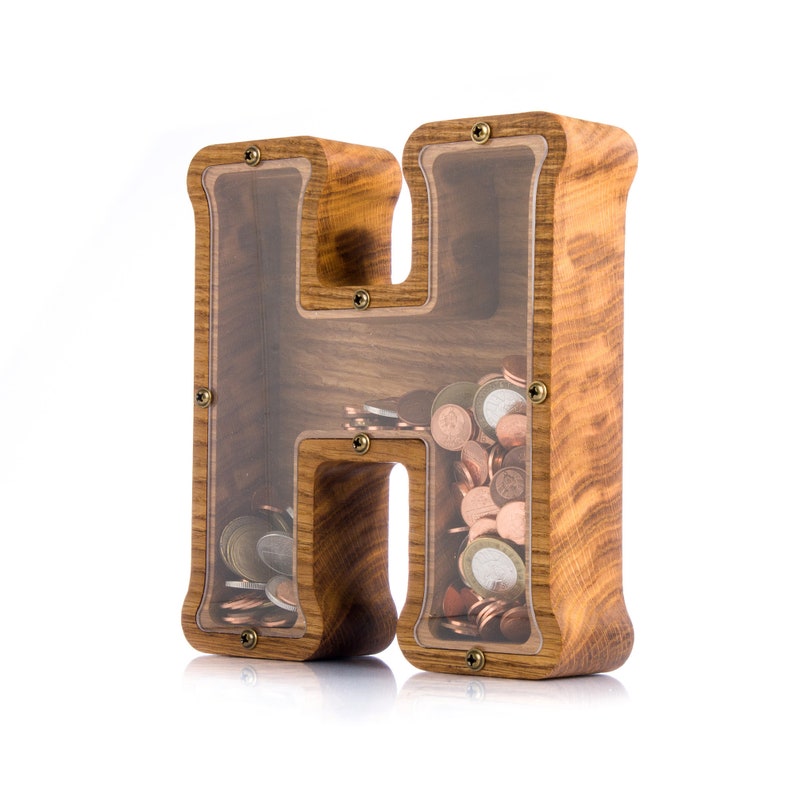 Modern piggy bank for kids and adults LETTER Wood tip jar Coin Etsy