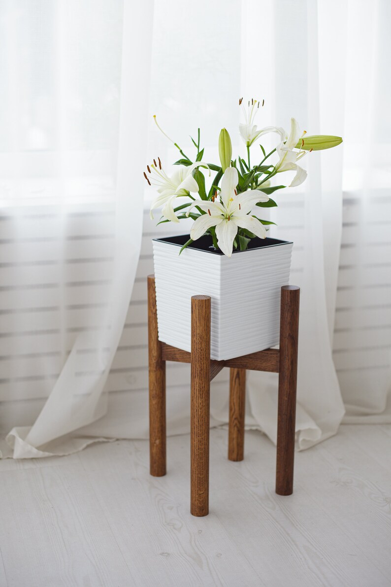 Mid Century Modern Wood Plant Stand: 16" Tall Indoor Planter Holder - Etsy