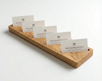 Oak Wood Multiple Business Card Holder: Desk Organizer, Corporate Gift, Craft Show Display