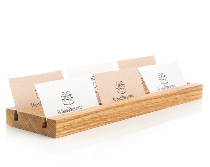 Multiple Business Card Holder, Wood Desk Stand, Office Card Display