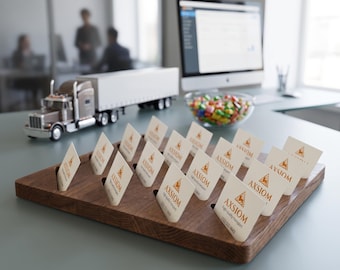 Reception Desk Business Card Holder Solid Oak Organizer for Office Lobby Front Counter Display