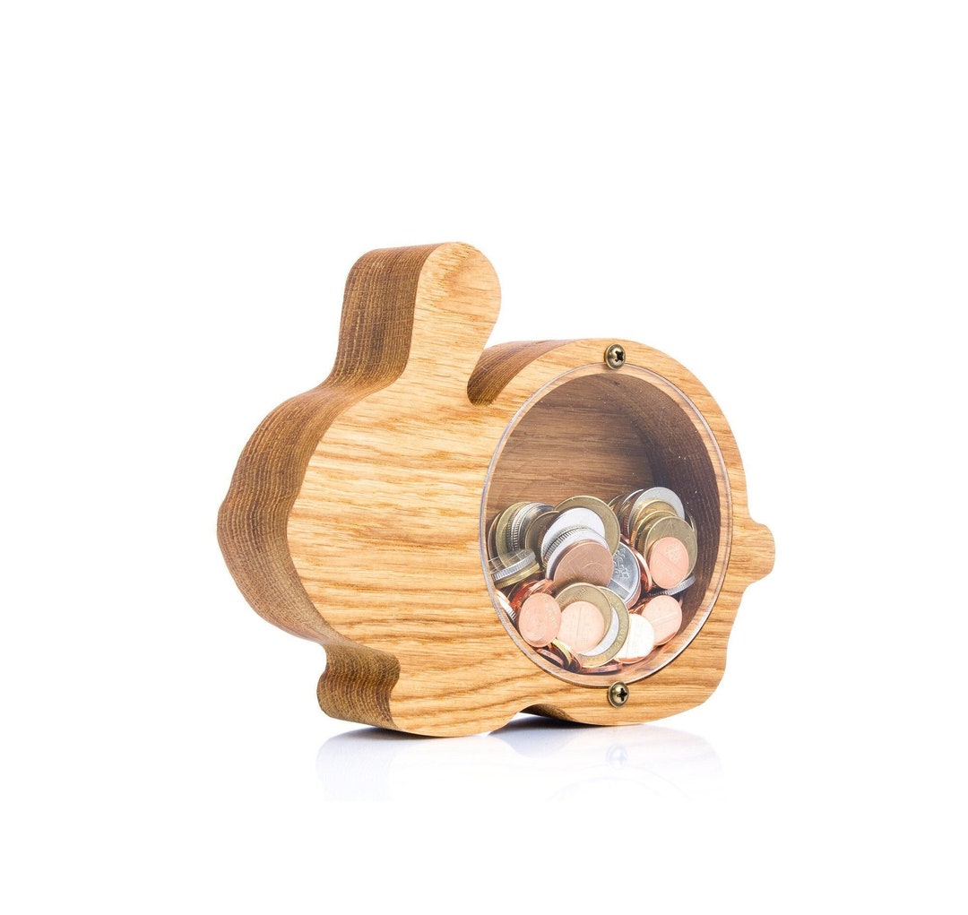 Sooty Rabbit Money Box Personalized Rabbit Piggy Bank, Wooden Bunny Money Box, Easter Gift for ...