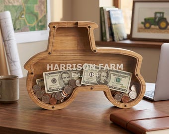 Personalized Wooden Tractor Keepsake Bank – Rustic Farmhouse Decor & Farmer Gift, Country Money Box Accent