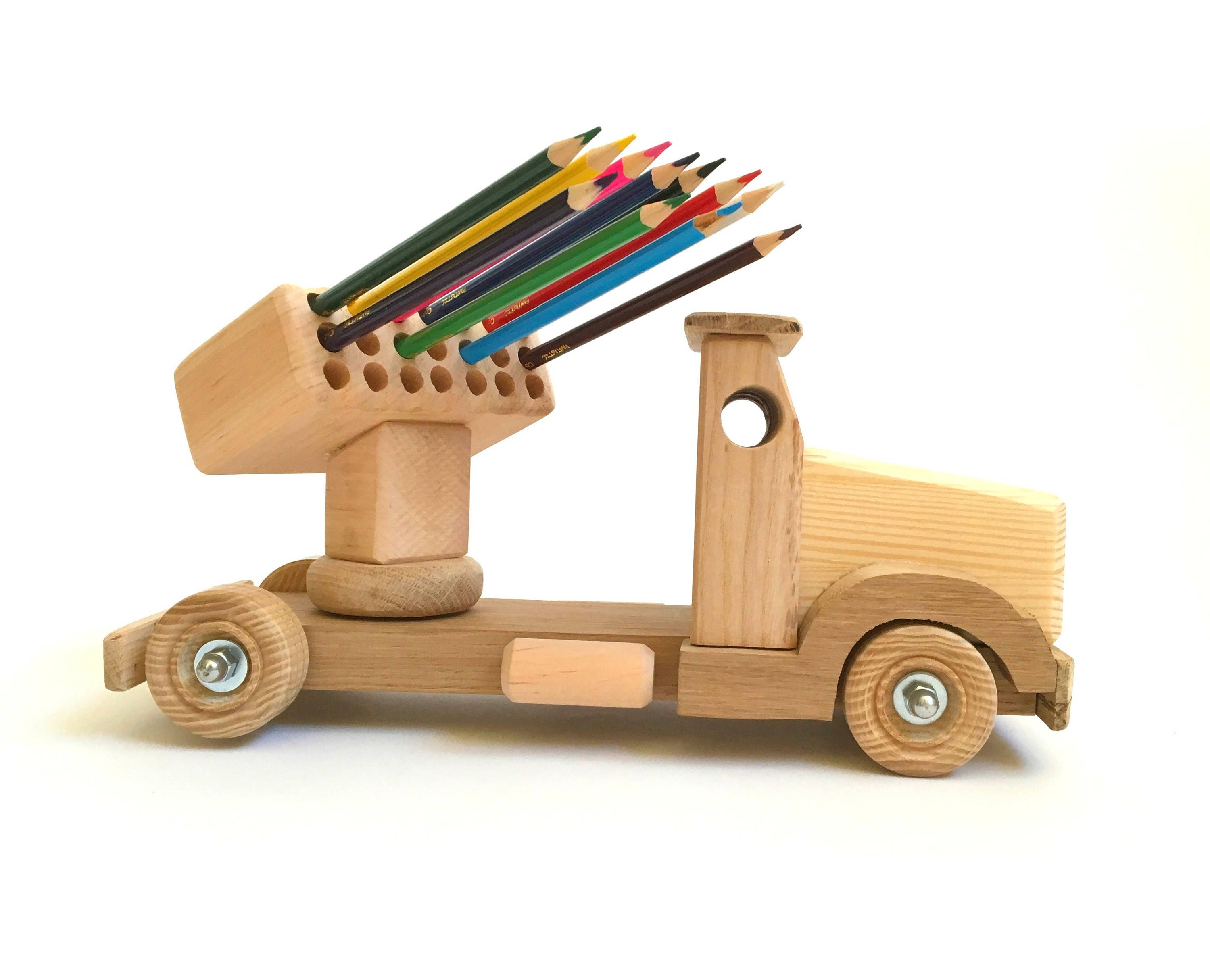 Wood toy for kids Pencil holder Wooden truck Learning toy Etsy