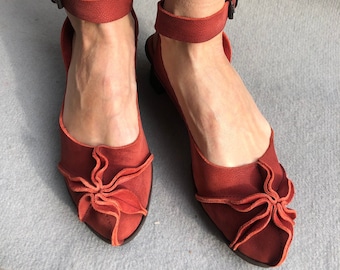 Trippen 40 Pumps Handmade Leather Pumps Slingback Pumps Rusty Red Leather