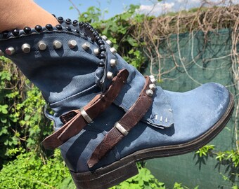 A.S.98 Airstep 38 Boots Biker Cyberpunk Punk Women Female Blue Leather
