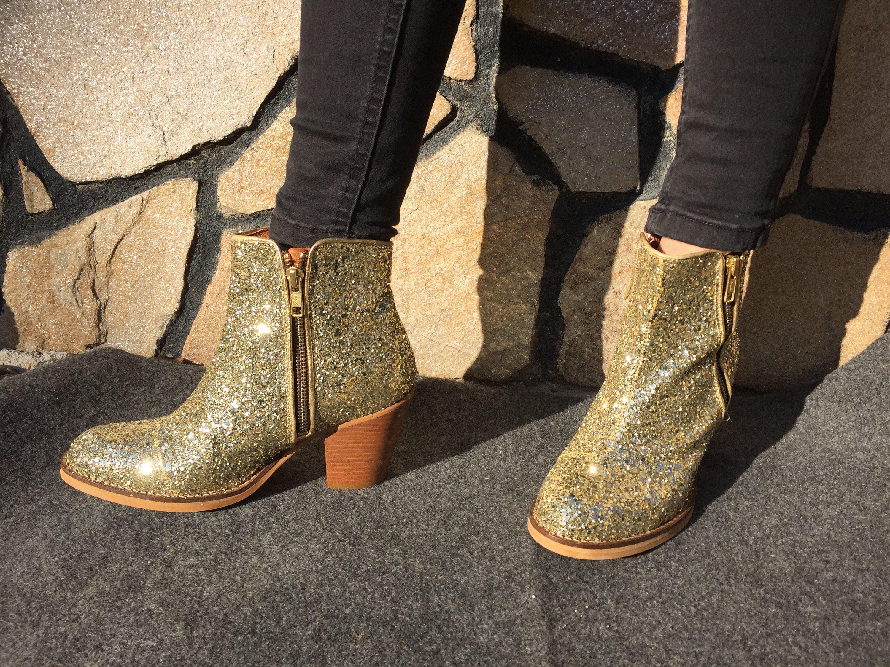 37 Boots Medium Heel Disco 80s Golden Glitter Costume - Etsy Denmark