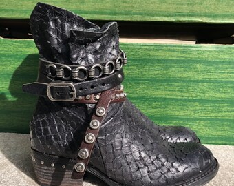 A.S.98 Airstep 37 Booties Gothic Boots Studded Boots Steampunk Boots Women Black Leather