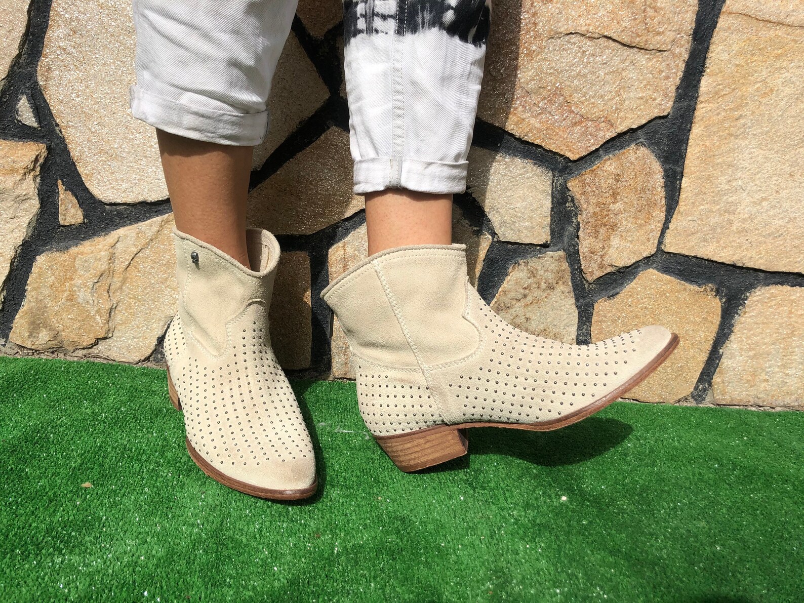 IKKS Studded Cowboy Boots Suede Beige EU 39 | Etsy