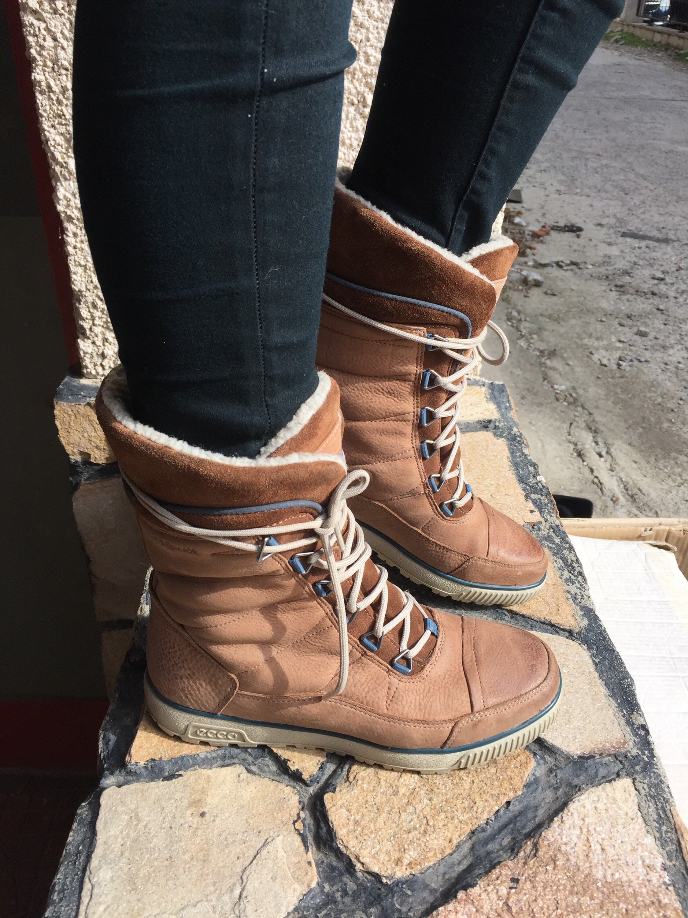 ECCO 38 Boots Lace up Flat Female Women Warm Winter Brown Leather Etsy UK
