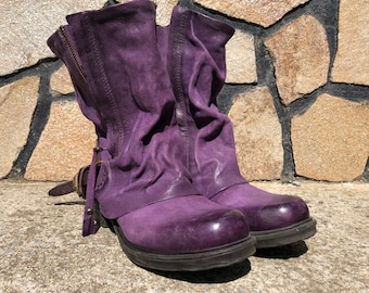 A.S.98 Airstep 38 Boots Punk Steampunk Biker Hippie Shabby Boho Wet Used Effect Purple Brown Leather