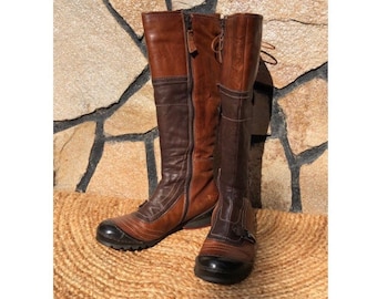 A.S.98 Airstep 36 Boots Flat Biker Style Cognac Brown Leather