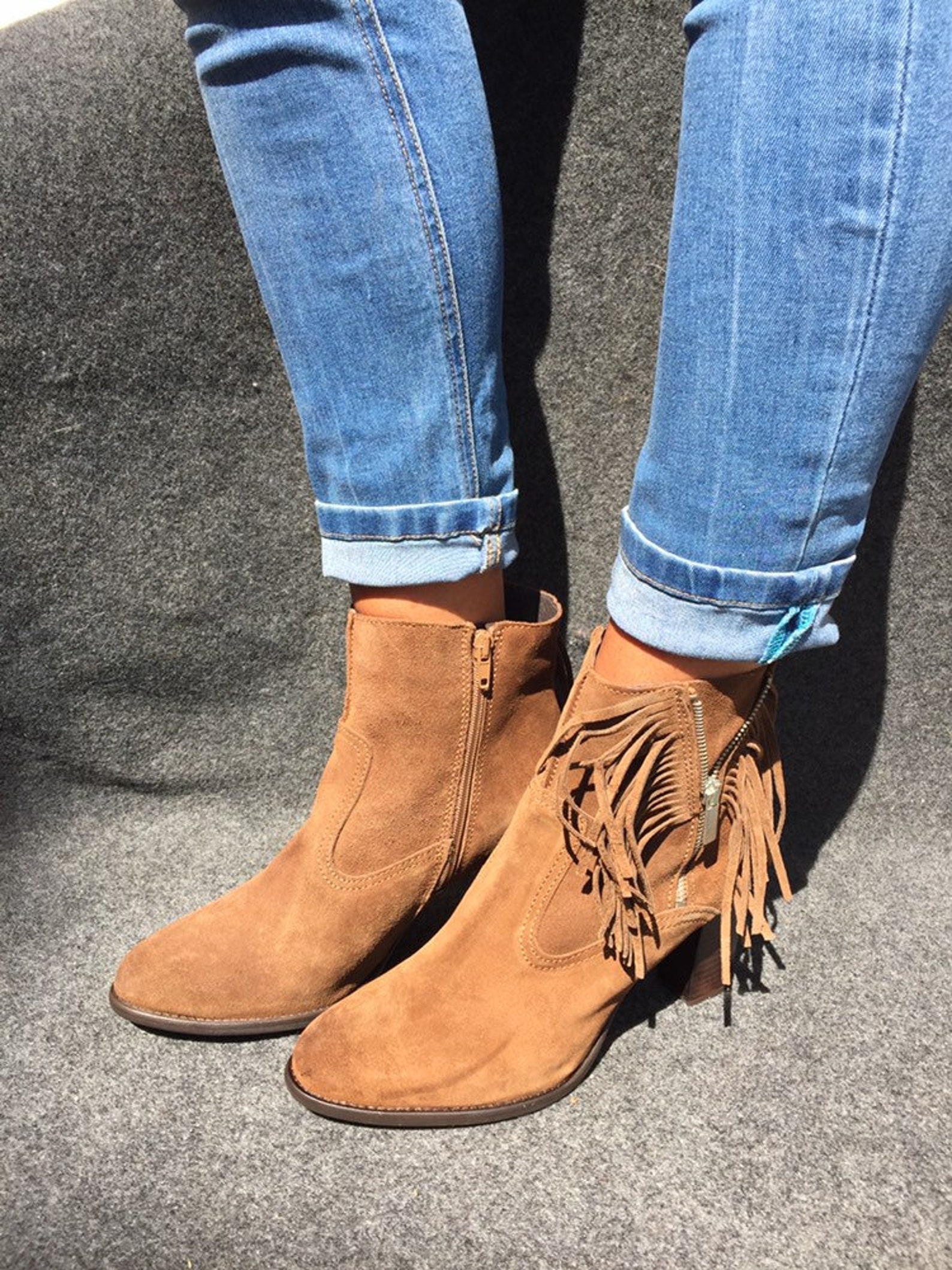Cowboy suede boots with fringes EU 41 Etsy