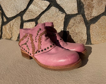 A.S.98 Airstep 42 Boots Low Ankle Boots Women Pink Leather Boots Women Hippie Leather Boots Women