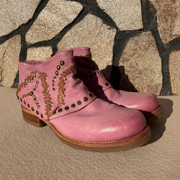 A.S.98 Airstep 42 Boots Low Ankle Boots Women Pink Leather Boots Women Hippie Leather Boots Women