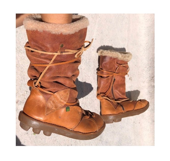 El Naturalista 38 Boots Winter Warm Flat Chunky Straps Tobacco Leather 