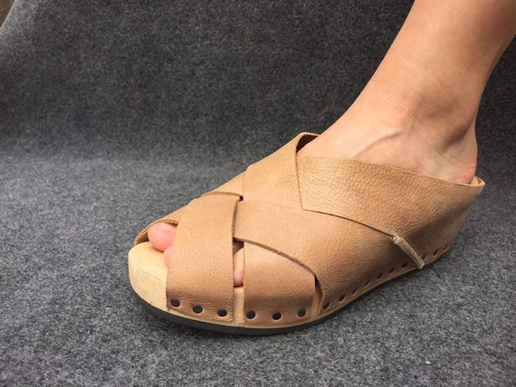 Trippen Sandals Beige Wooden Wedge EU 39