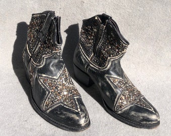 Frye 39 Boots Studs Cowboy Ankle Studded Vintage Grey Leather