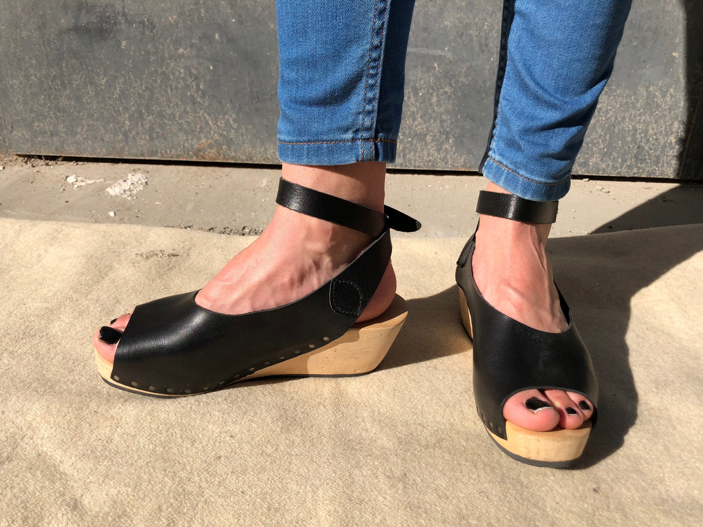 Trippen 37 Orinoco Wooden Sandals Black Leather Wood Clogs - Etsy