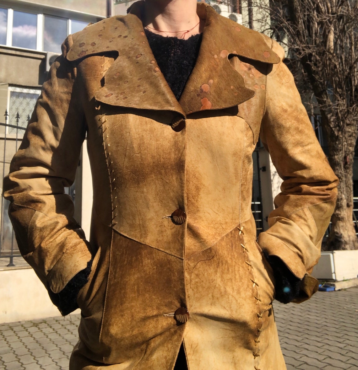 Leather Coat Cow Hide Patchwork Spring EU 4244 Etsy