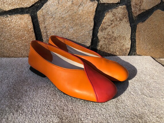 Camper 38 Ballerinas Asymmetrical Leather Ballerinas Light Flats Women Asymmetrical Shoes Women Orange Red Leather Etsy Canada