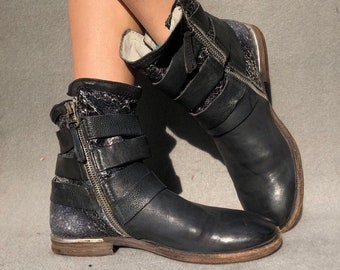 A.S.98 Airstep 38 Biker Boots Straps Blue Leather