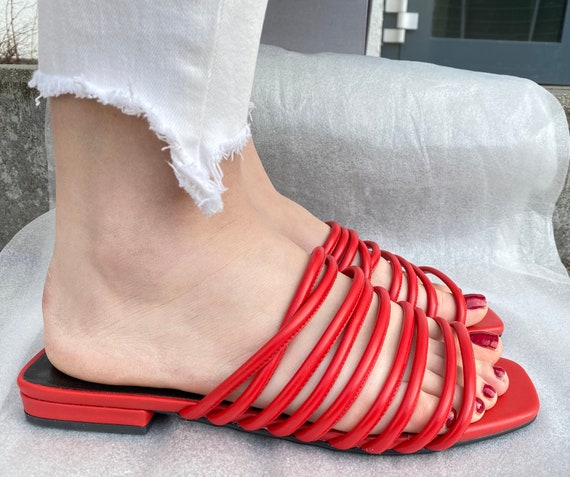 Vagabond Flat Strappy Sandals Summer Sexy Red Etsy UK