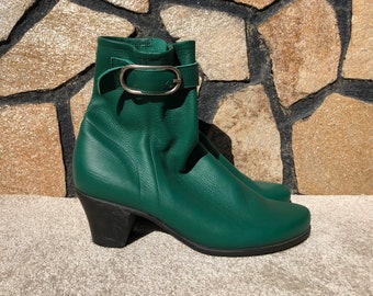 Arche 40 Booties Green Ankle Booties Medium Heel Booties Green Leather Booties